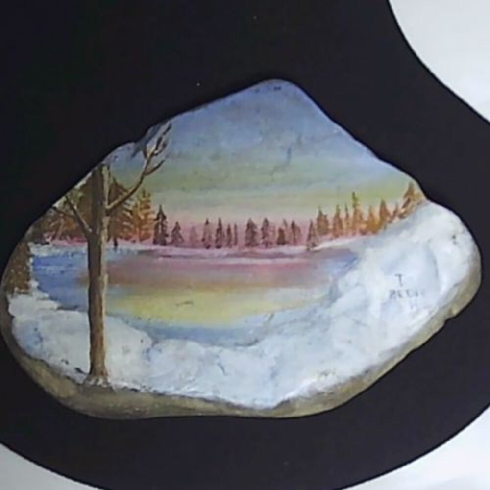 Vintage Handpainted Nature Sceen on Rock, Signed 1994, 5.75x4.25"